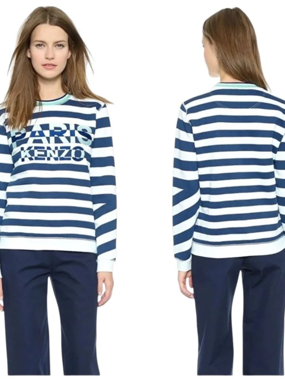 Kenzo Paris Sweatshirt Women's Medium Blue White Striped Crewneck Long Sleeve
